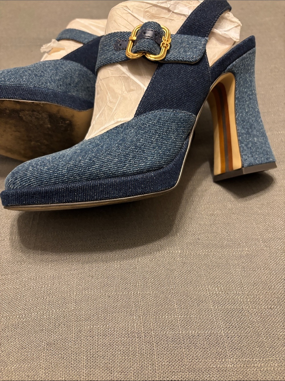 Sam Edelman Jildie Denim Mary Jane Block Pumps - Picture 5 of 11